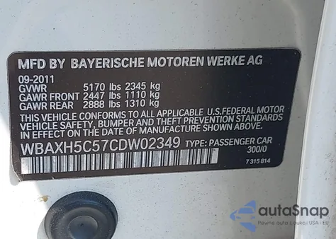2012 BMW 528I xDrive from USA, damaged, VIN WBAXH5C57CDW02349